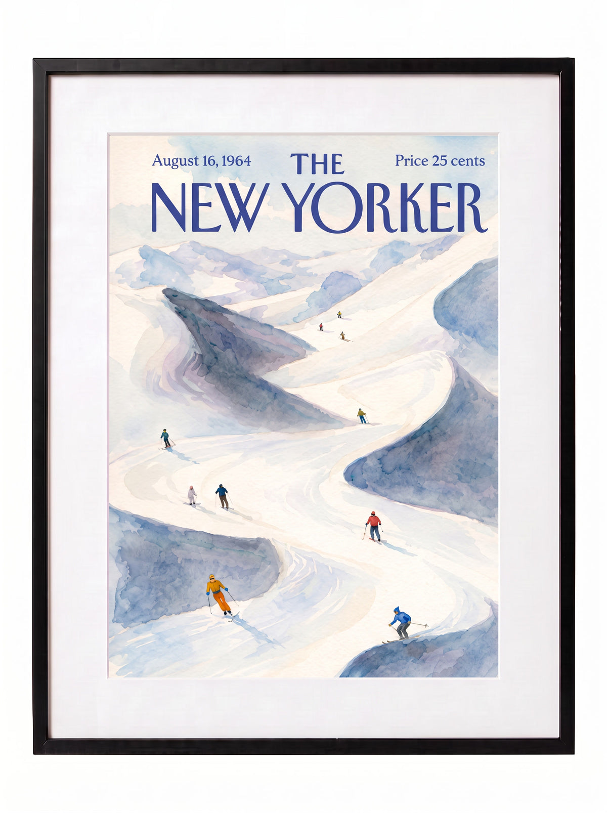 Vintage New Yorker Skiing Poster, Snowy Mountain Ski Resort