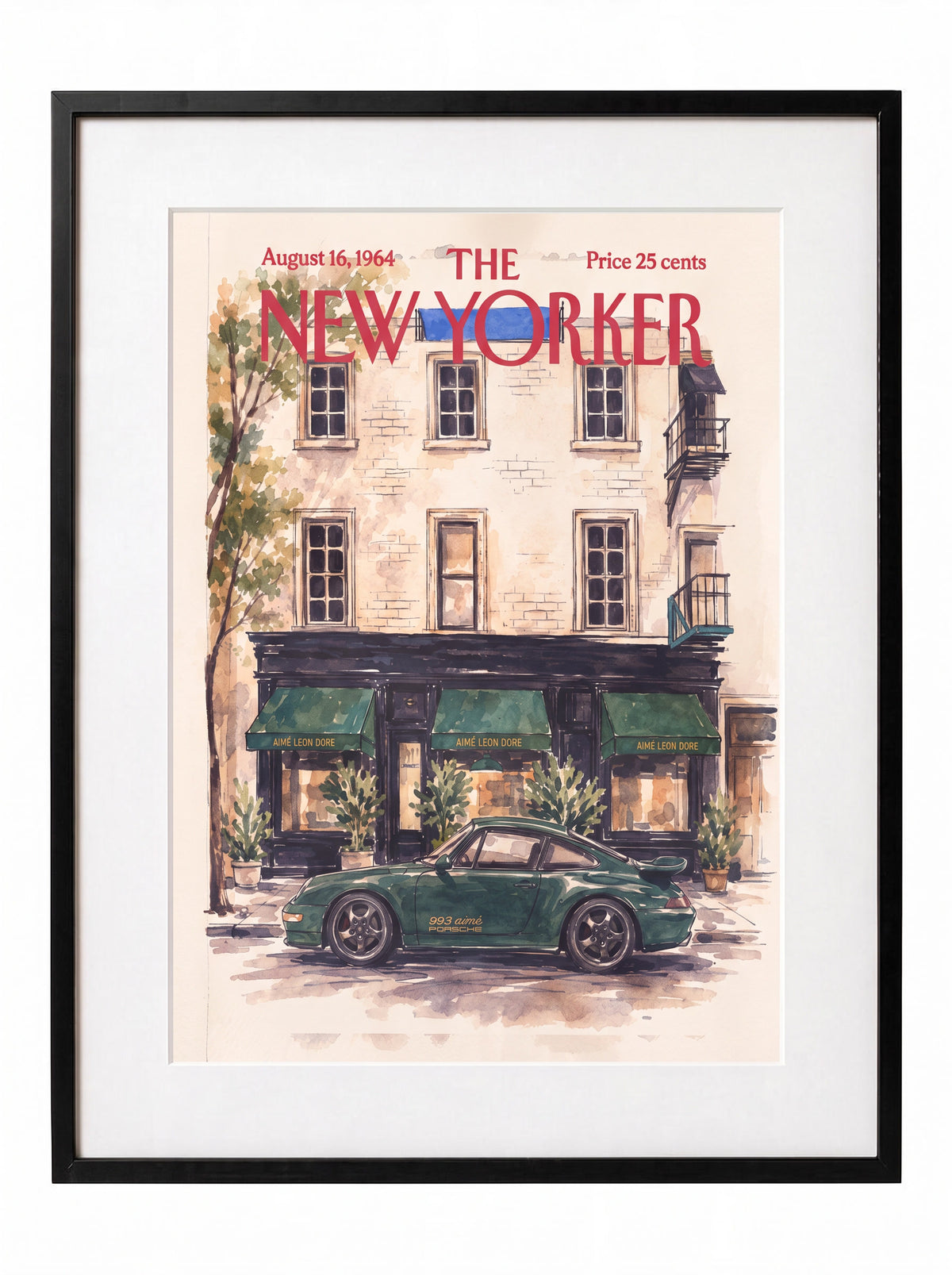 Vintage New Yorker Aime Leon Dore Poster, Green Porsche 993 NYC Storefront