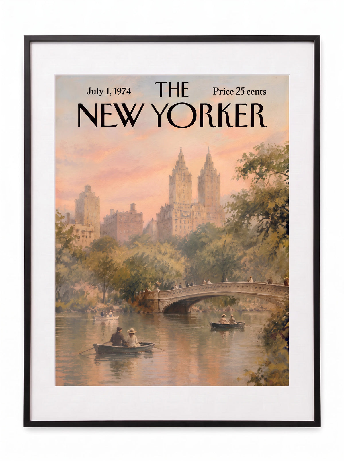 Vintage New Yorker Central Park Rowing Print, Retro NYC Landscape
