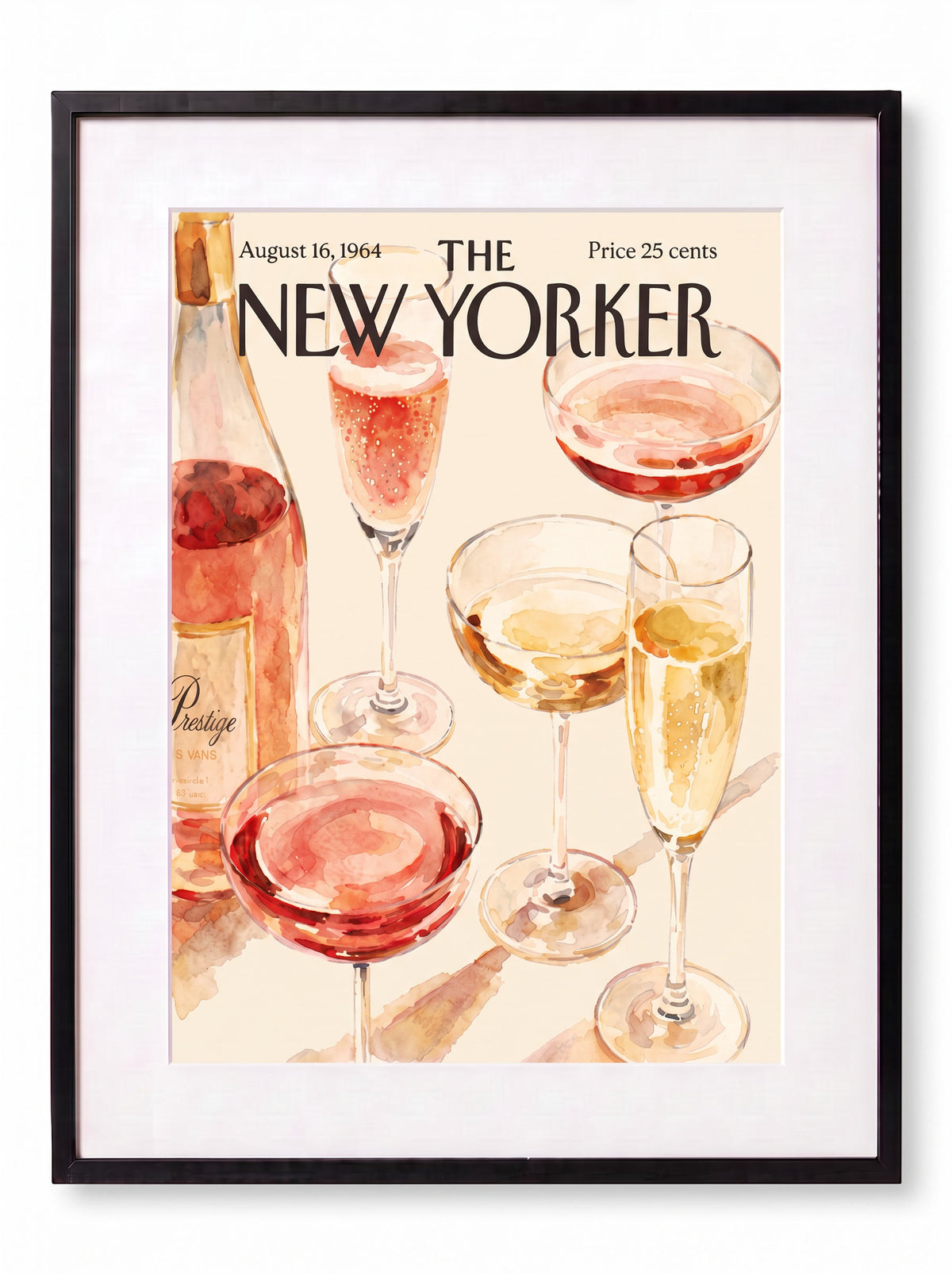 Vintage New Yorker Champagne Poster, Champagne Flute Coupe Wine Glass