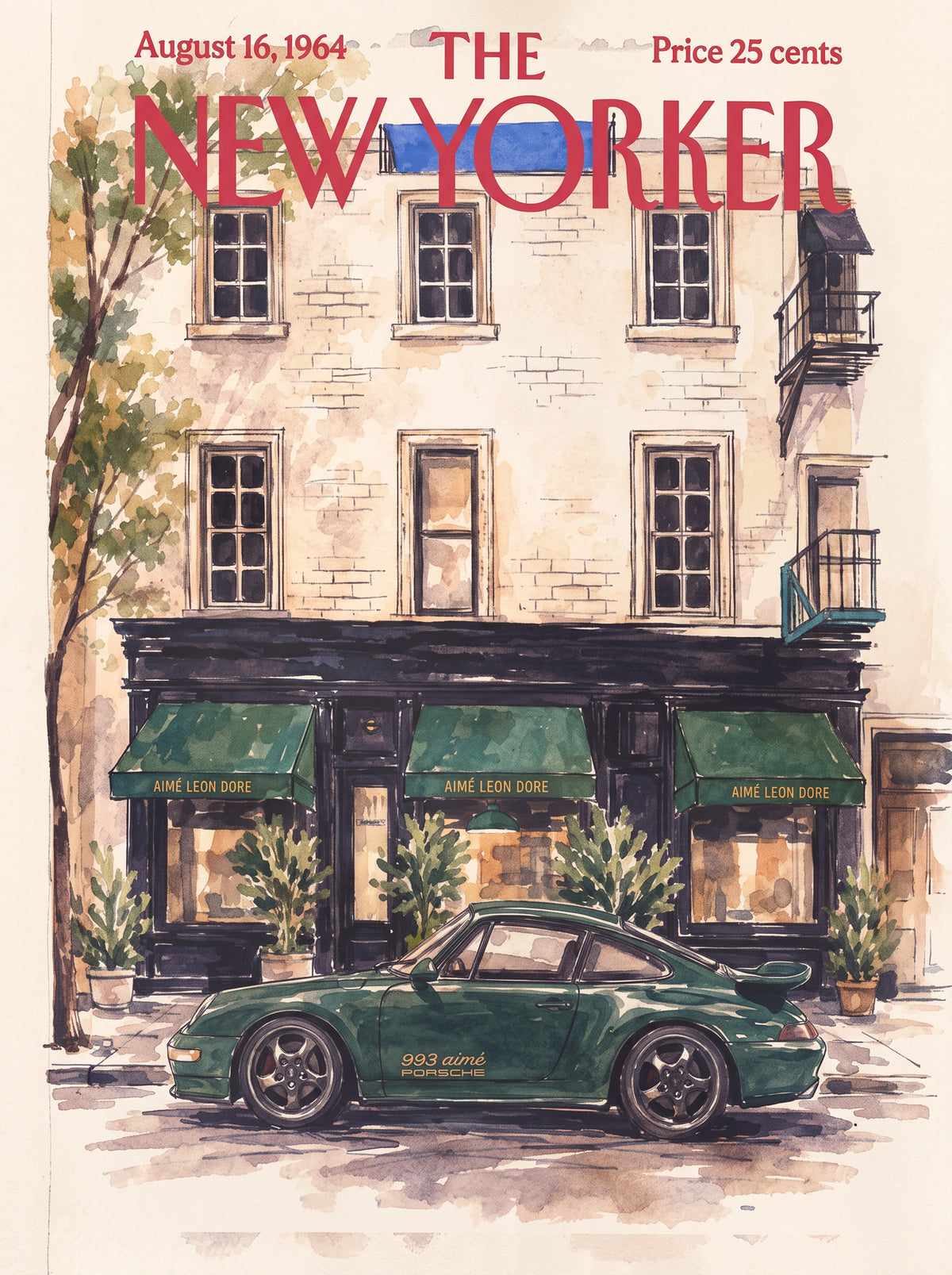 Vintage New Yorker Aime Leon Dore Poster, Green Porsche 993 NYC Storefront
